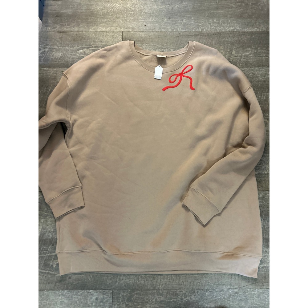 Oat Collective Tan Bow Sweatshirt Red Coquette/Bow Crewneck Pullover 3XL  NEW